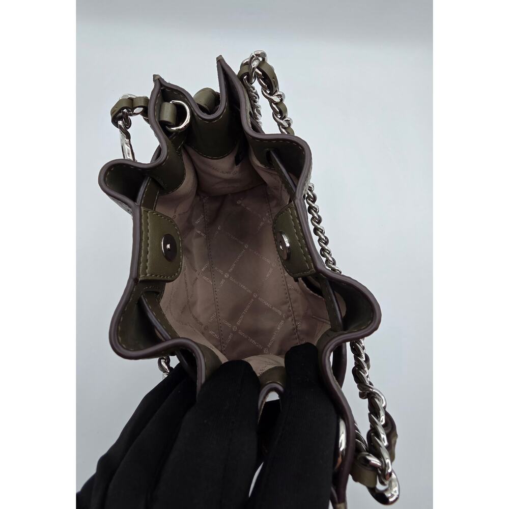 Michael Kors Mina Small Chain Leather Satchel Crossbody Olive Green Silver MK - Picture 15 of 16